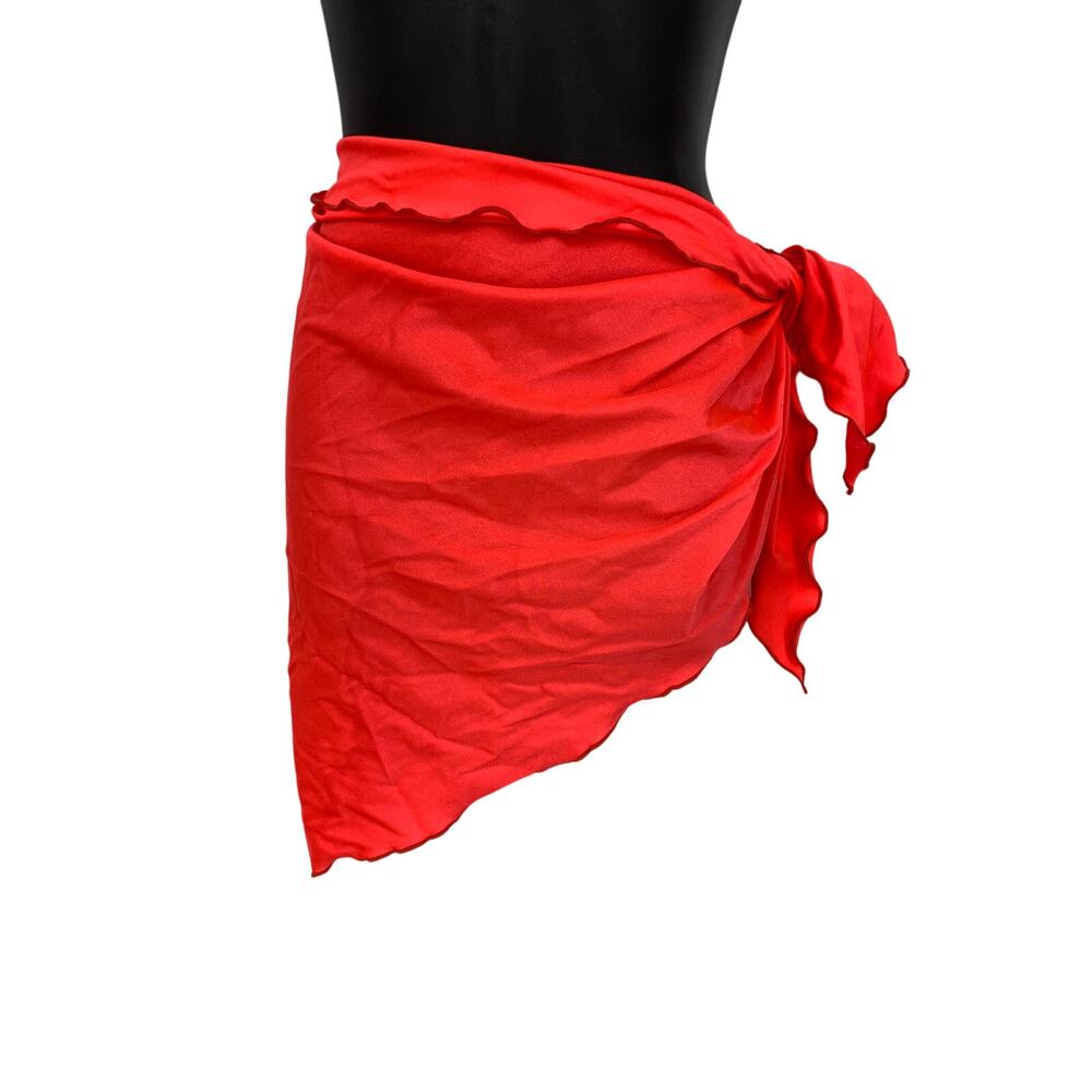 Vintage 90s Sarong Wrap Skirt One Size Swim Coverup Neon Coral Pink